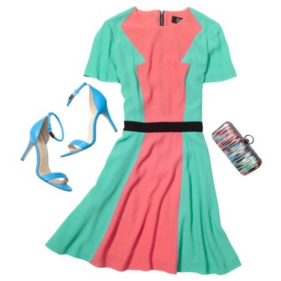 Prabal Gurung for Target Coral & Blue Colorblock Short Sleeve Mini Dress - Picture 14 of 14